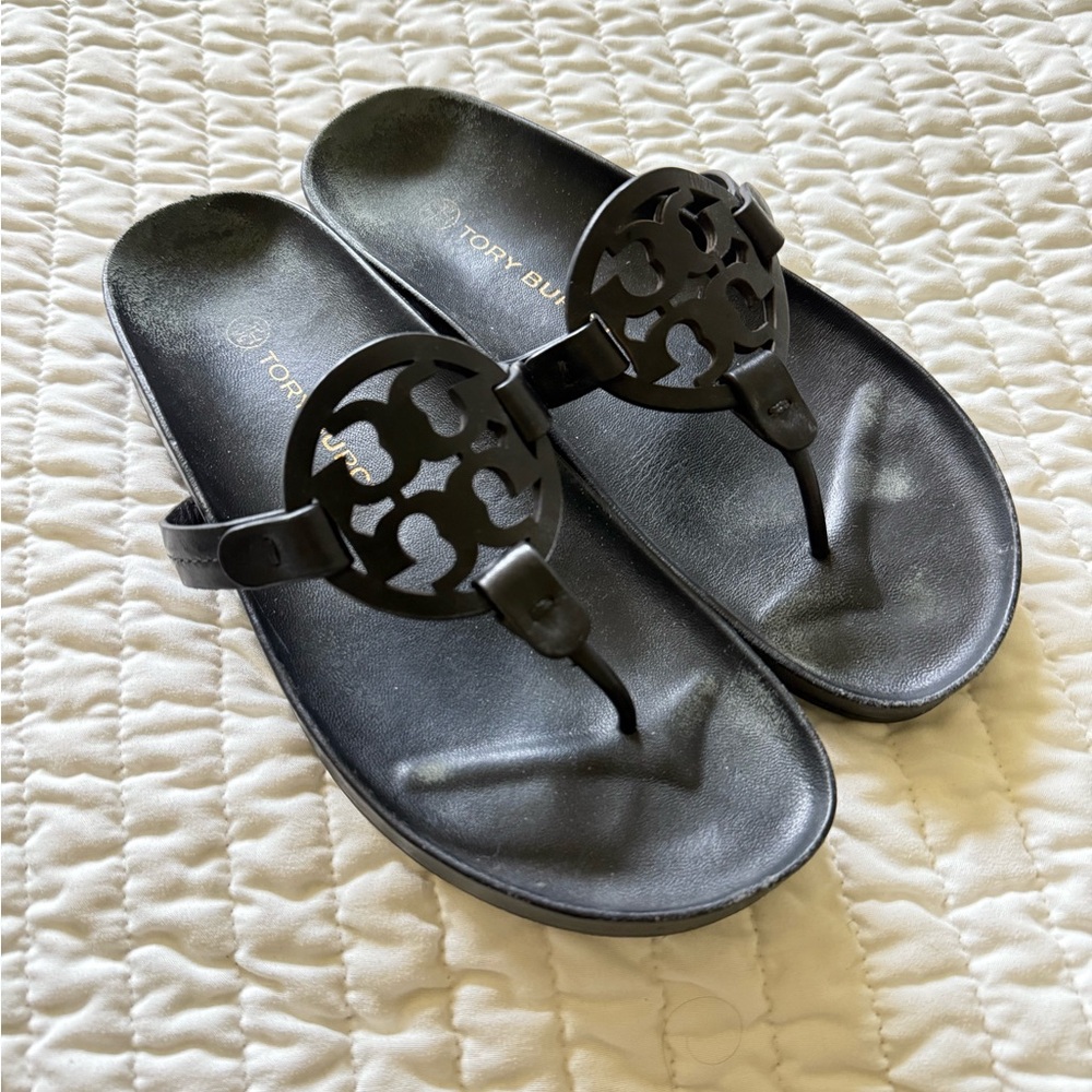 Tory Burch Black Logo Miller comfort Slide Sandal Size 8